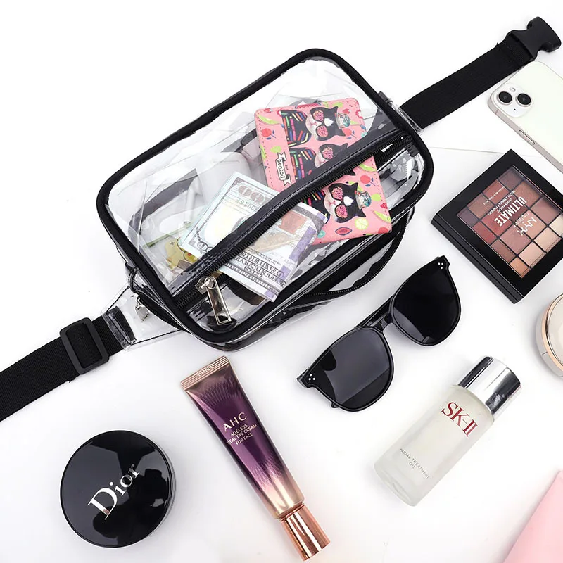 Women Transparent PVC Waist Bag Waterproof Fanny Pack Belt Bag Chest Pouch with Adjustable Strap for Concerts Sports Travel