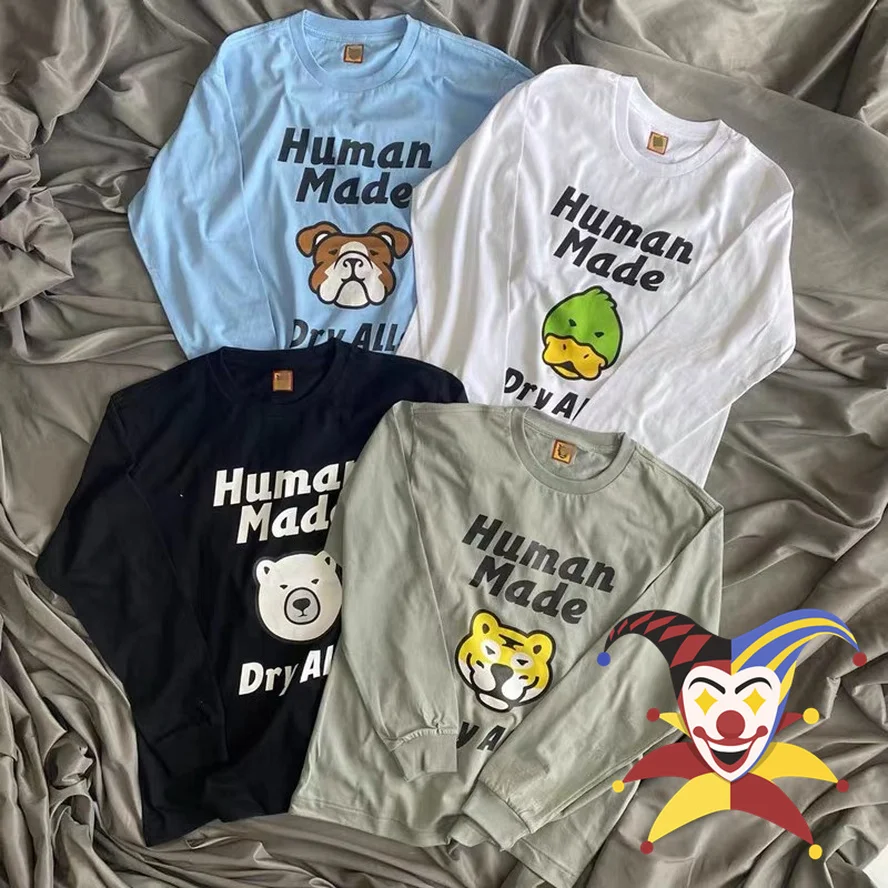 

Long Sleeve Human Made T Shirt Men Women Dog Duck Tiger Polar Bear Logo Human Made Tee Graphic Printed Casual Tops