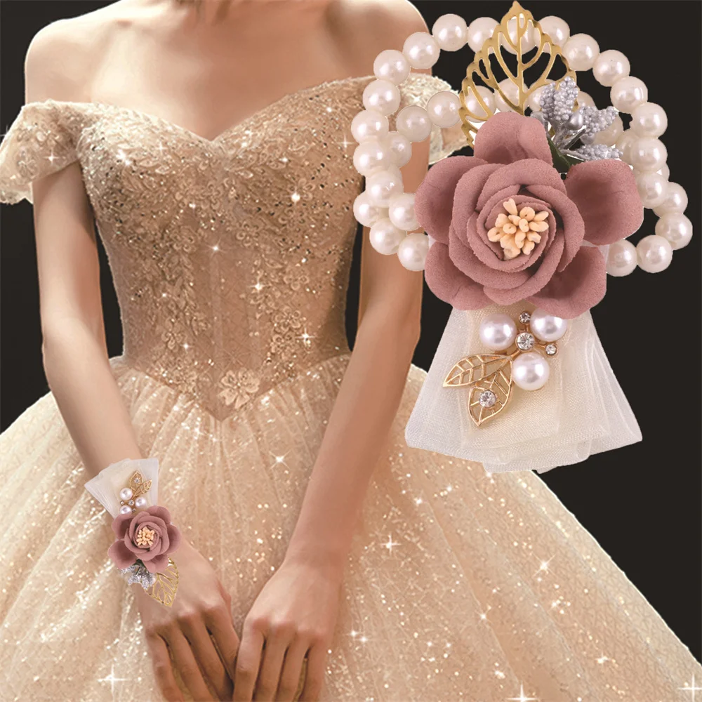 

VOHSIAHPO Свадебный розовый Лотос на запястье, корсаж для невесты, ремешок на запястье, искусственный цветок, свадебные аксессуары