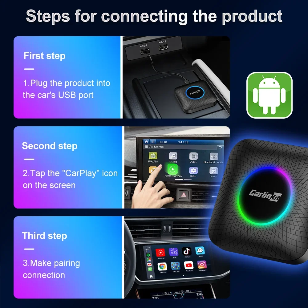 Qcm6225 Android Мультимедиа Carplay Carlinkit Ambient Led Youtube Netflix Ai Box 13 8G 128Gb Адаптер Smart