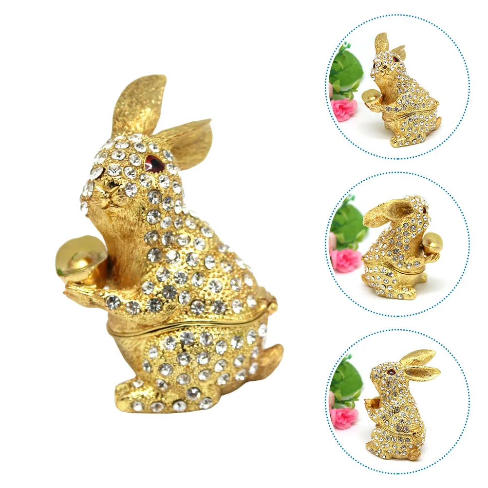 

Box Jewelry Rabbit Trinket Figurine Keepsake Year Case Animal Ring Hinged Statue Memory Bunny New Chinese Holder Boxes The
