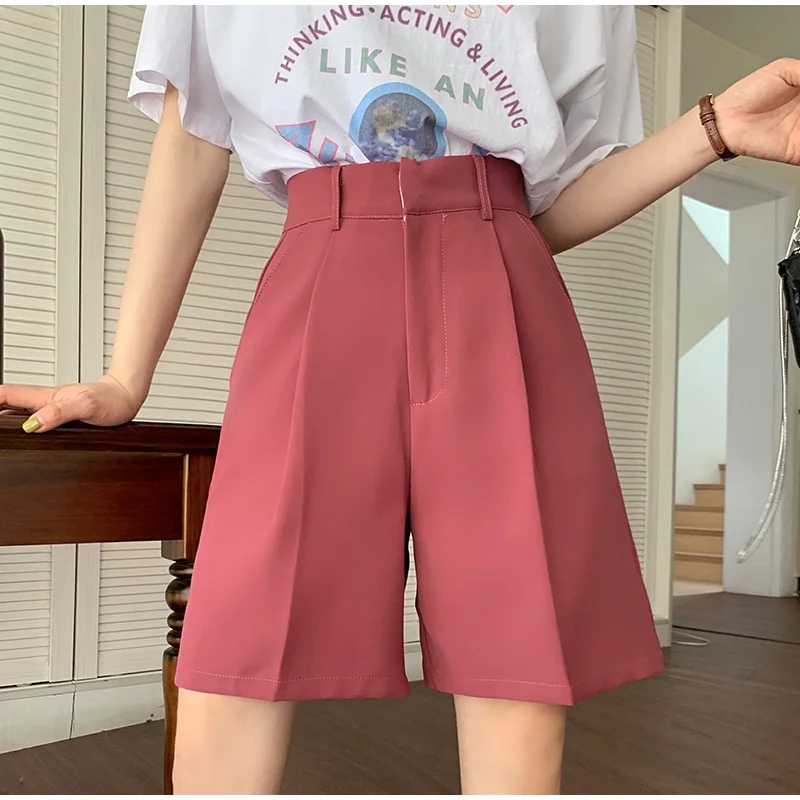 

Подходящие ко всему Костюмные шорты трапециевидной формы с высокой талией и прямым поясом, женская одежда