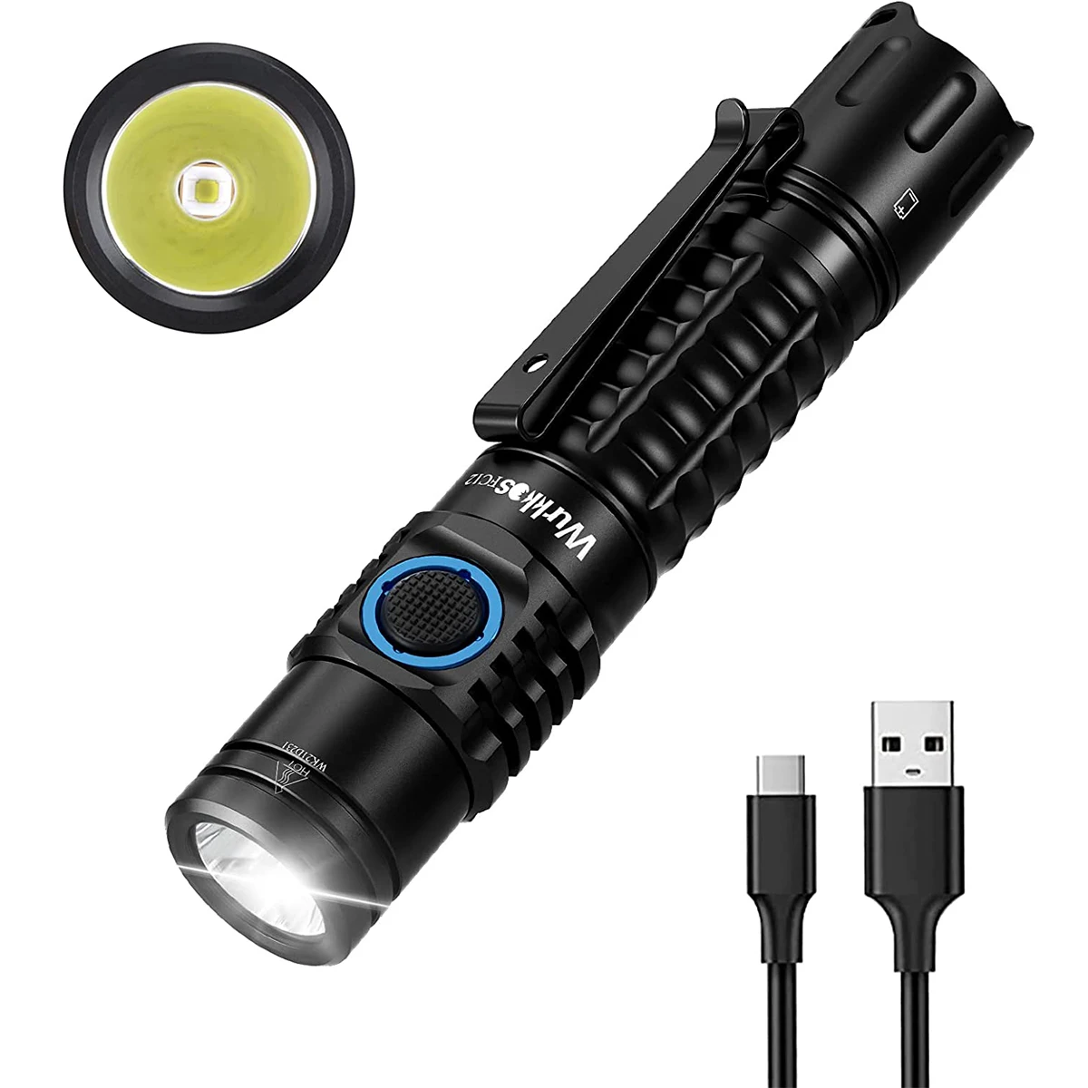 

Тактический фонарик Wurkkos FC12, перезаряжаемый светодиодный фонарик 18650 SFT40 2000lm, индикатор питания ATR USB-C IPX8 EDC, Походное освещение