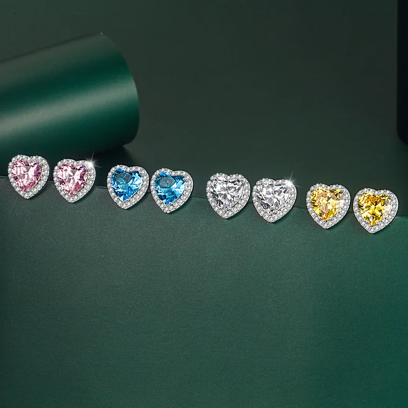 

Imitation Moissanite Heart-shaped Earrings Pink Diamond Earrings Female Copper Inlaid Zircon Bridal Wedding Ear Jewelry