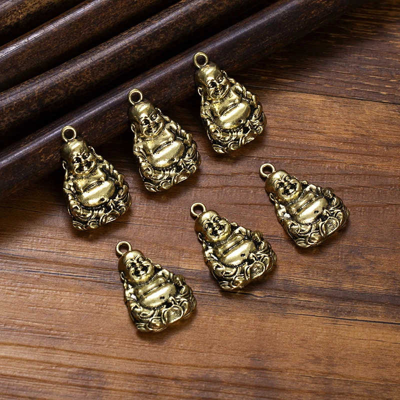 

1Pcs Vintage Buddha Statue Key Chain Pendants Pure Copper Lucky Maitreya Keychains Hanging Ornaments For Women and Men Gift