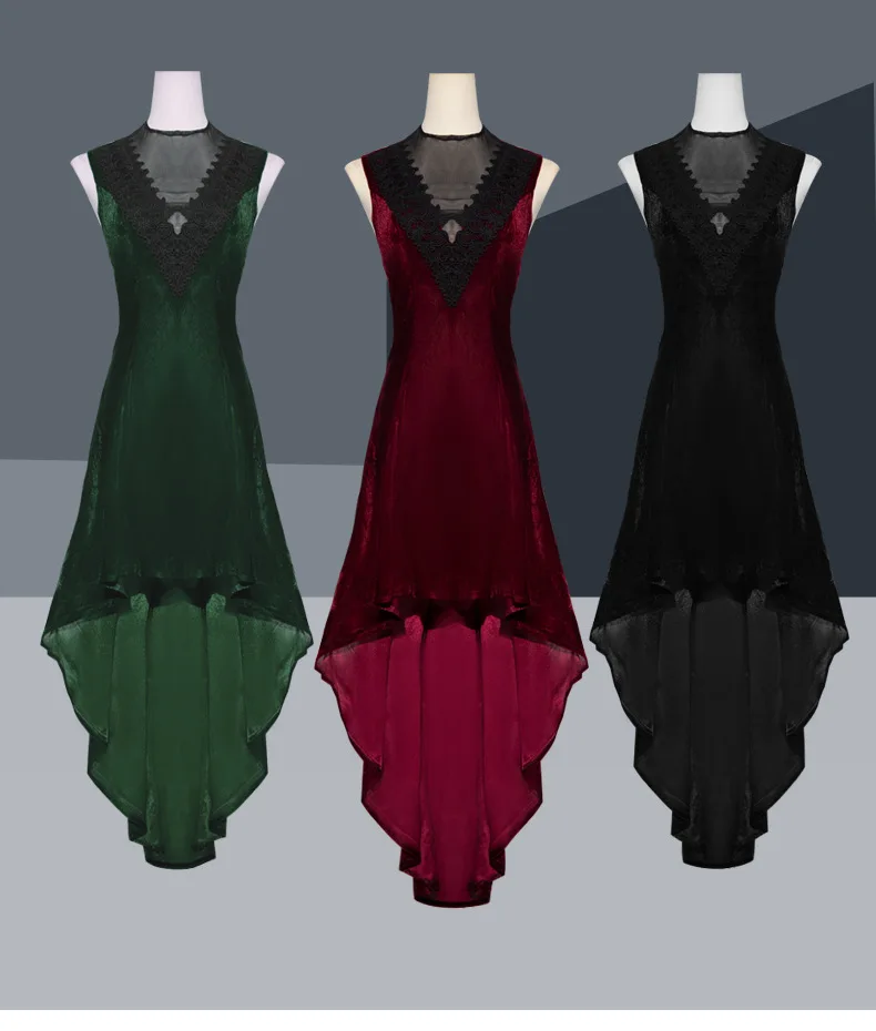 

Women's Gothic Gorgeous Retro Irregular Hem Sleeveless Dress Party Club Knitted Velvet Stageper Formance Costume Dress
