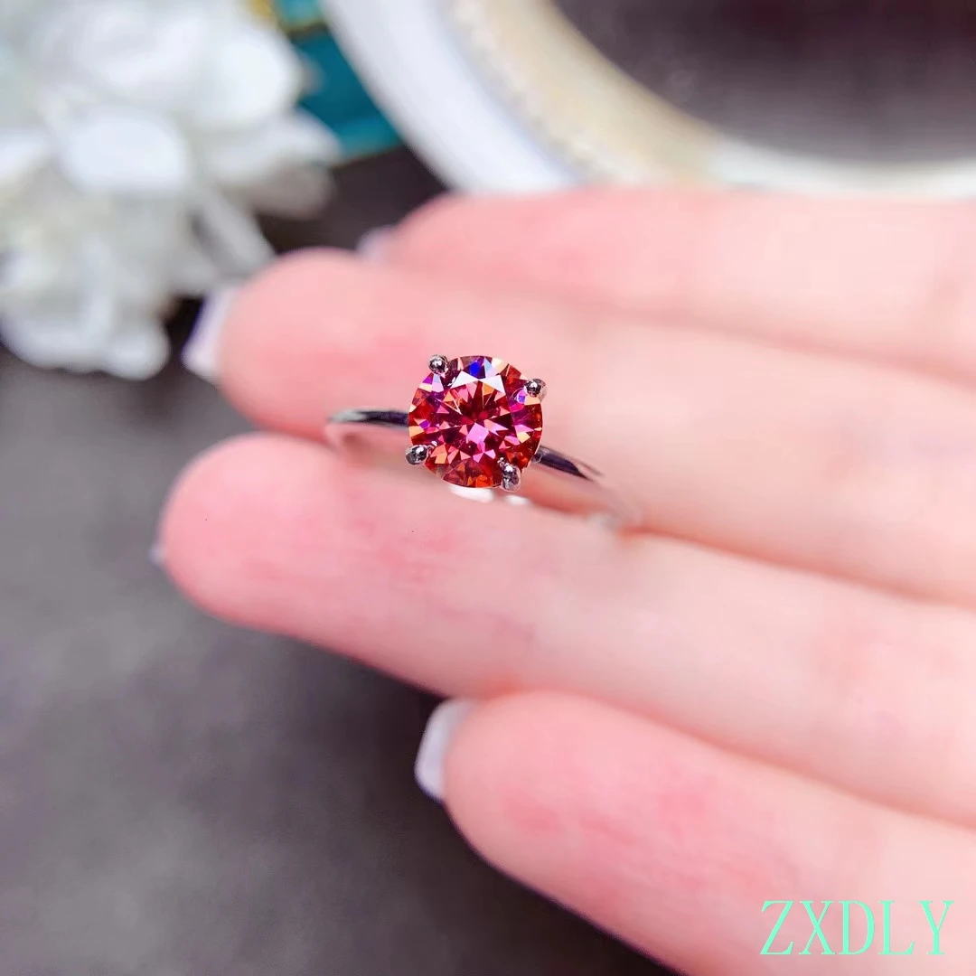 

Newest Watermelon Red Moissanite Ring Real 925 Silver Fine Jewelry 1CT Lab Diamond Shiny Moissanite Women Engagement Ring Gift