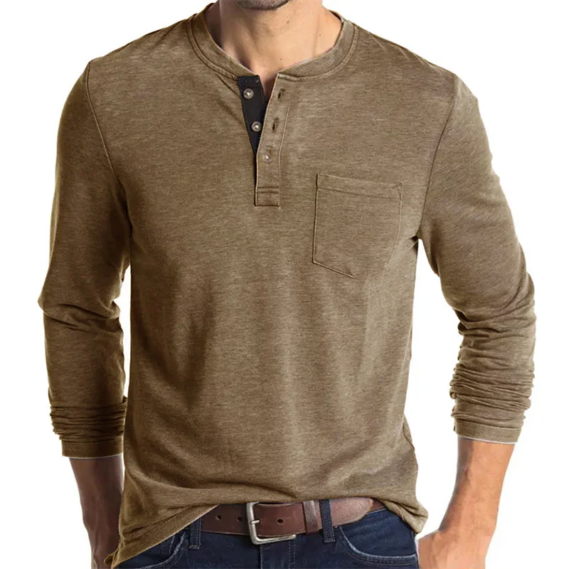 autumn winter 65% cotton popular US size men's long-sleeved t-shirt loose casual solid color men's bottoming shirt men's top