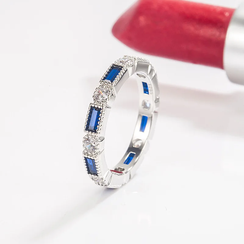 

100% 925 Sterling Silver Blue Sapphire Jewelry Ring for women Wedding Bands Anillos De Silver 925 Jewelry Gemstone Anel Box