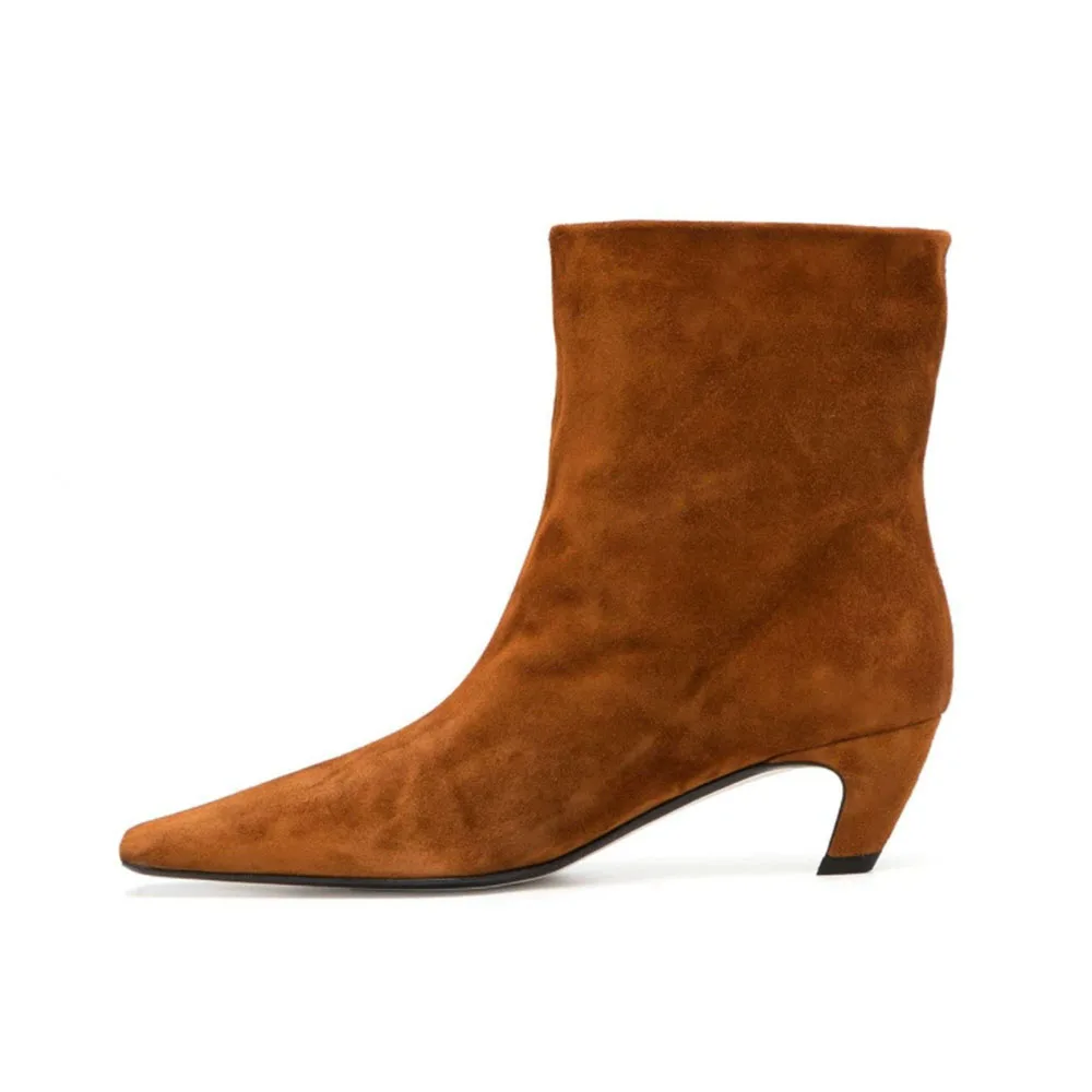 Модные Осенние эластичные замшевые Ботинки на каблуке с котенком квадратным