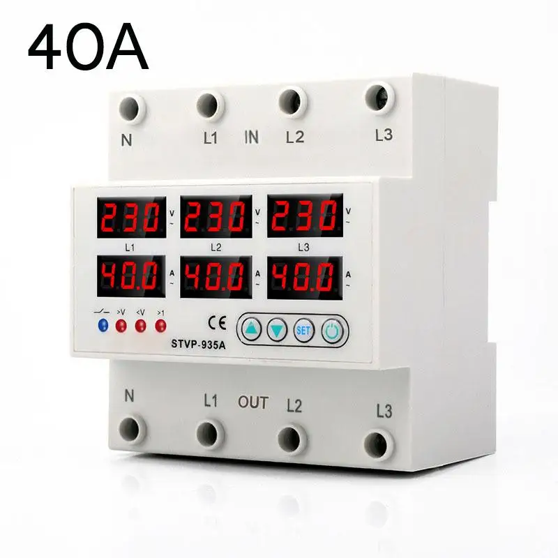 Фото STVP-935A Защита реле 3-фазная 40A/63A/80A/100A DIN-рейка Регулируемая защита от перенапряжения и пониженного напряжения и тока №2