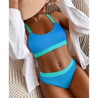 new european and american sexy solid color multi color high waist split bikini swimsuit bathing suit women