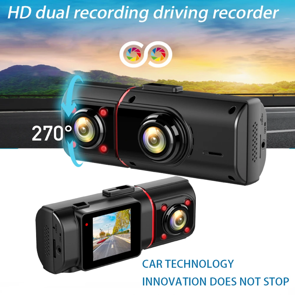 2022 CAR DVR Camera 270 Degree Lens FHD 1080P Cabin Camera Dual Lens Front Inside Dash Cam Vehicle Black Box Car Video Recorder