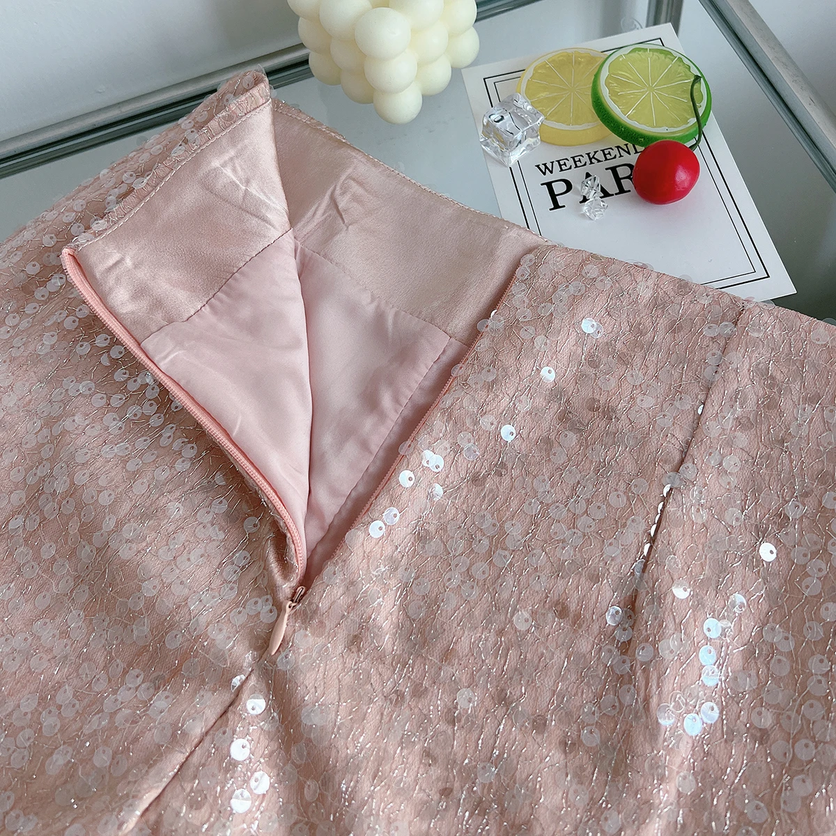 High Waist Casual Sequin Shorts Women's Summer Design Loose Straight Hot Pants Outer Wear Shiny Pearl Wide Leg Short Pants