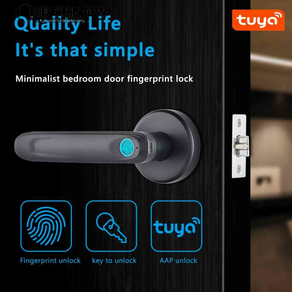 

Tuya APP Блокировка рычага отпечатков пальцев с usb-зарядкой умная дверная ручка блокировка на батарейках с 2 клавишами без ключа вход для офиса