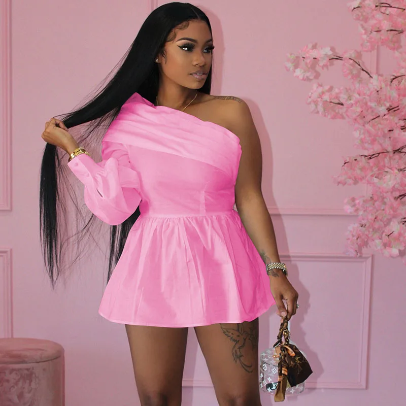 

Znaiml Sexy One Shoulder Long Sleeve Birthday Night Club Party Mini Dress Women Skew Collar A-line Short Vestidos Para Mujer