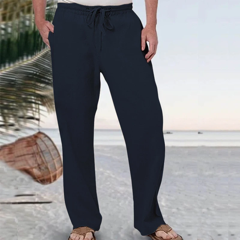 

2023 New Men's Plus Size Cotton Linen Trousers Male Casual Solid Color Breathable Loose Trousers Straight Big Pants