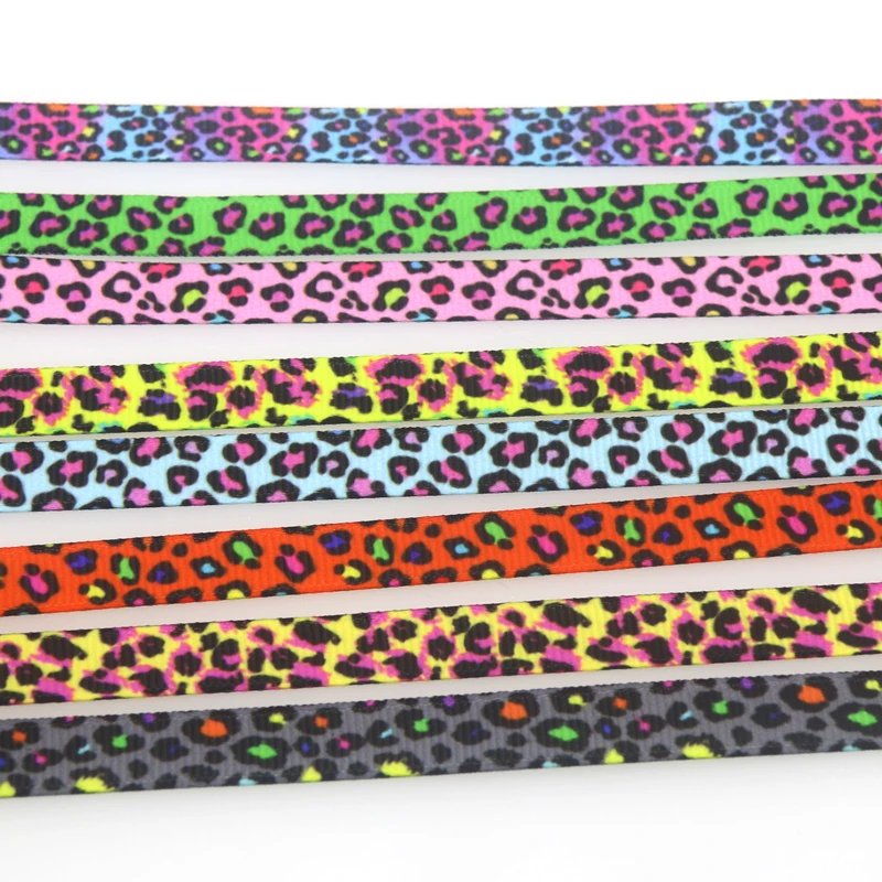 

DHK 3/8inch 50yards Leopard Printed Grosgrain Ribbon Accessories Sewing Craft Headwear DIY Decoration DIY 9mm D1969