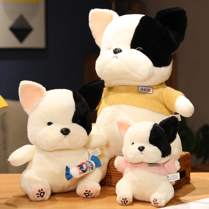 Kawaii French Bulldog Plush Toy Sitting Pose Mascot Milk Colour Puppy Dog Stuffed Doll for Kids Gift