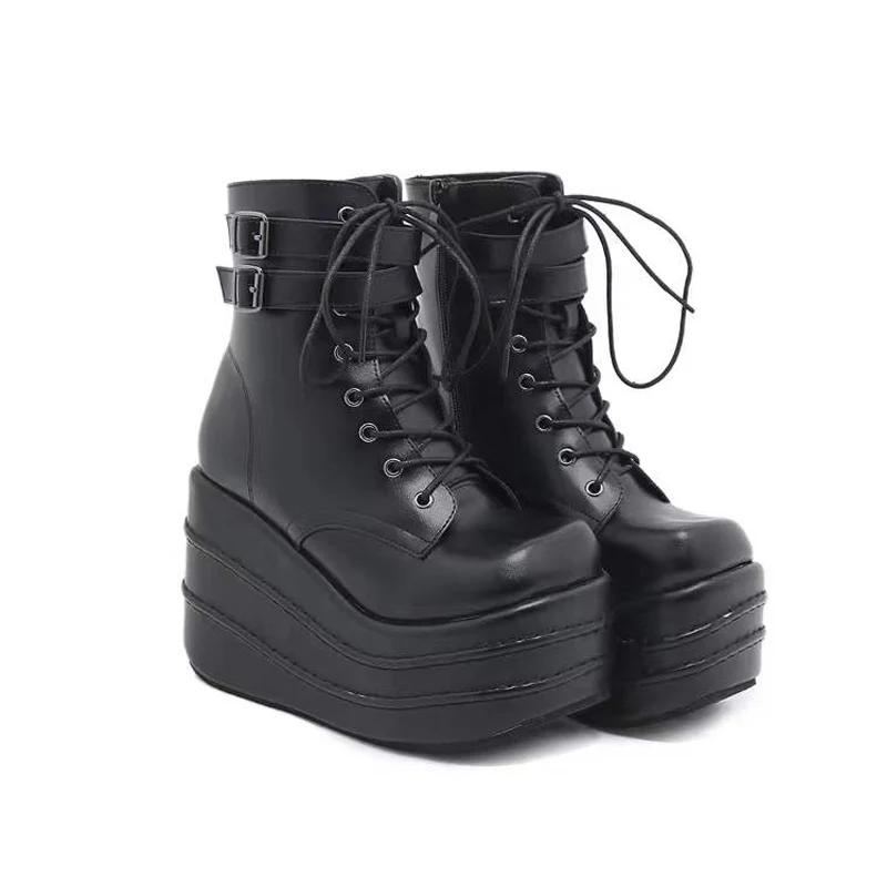 

Womens Boots 11cm Goth Platform Boots Cosplay Wedges Shoes Autumn High Heel Ankle Boots Black Lace Up Botas Plataforma Mujer