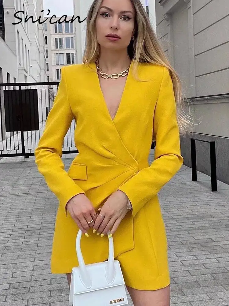 

Elegant Asymmetrical Office Ladies Blazer Mujer Fashion Spring V Neck Slim Long Jacket Coat Women Outwear Female Tops 2022 New