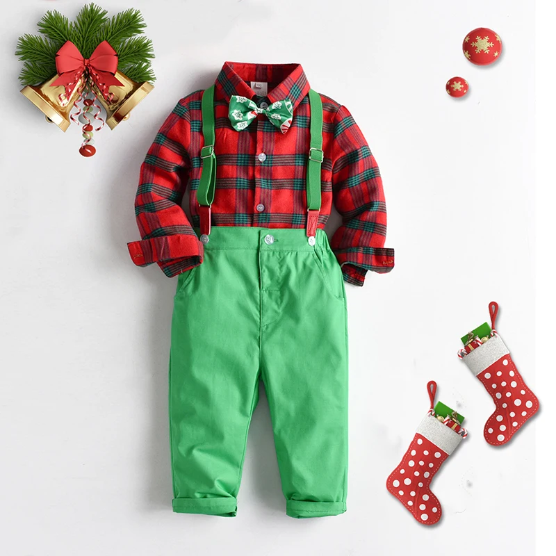 

Комплект одежды Lioraitiin для маленьких мальчиков 0-6 лет, 2022-08-15, Рождественский комплект из 2 предметов, красная клетчатая рубашка с длинным рук...