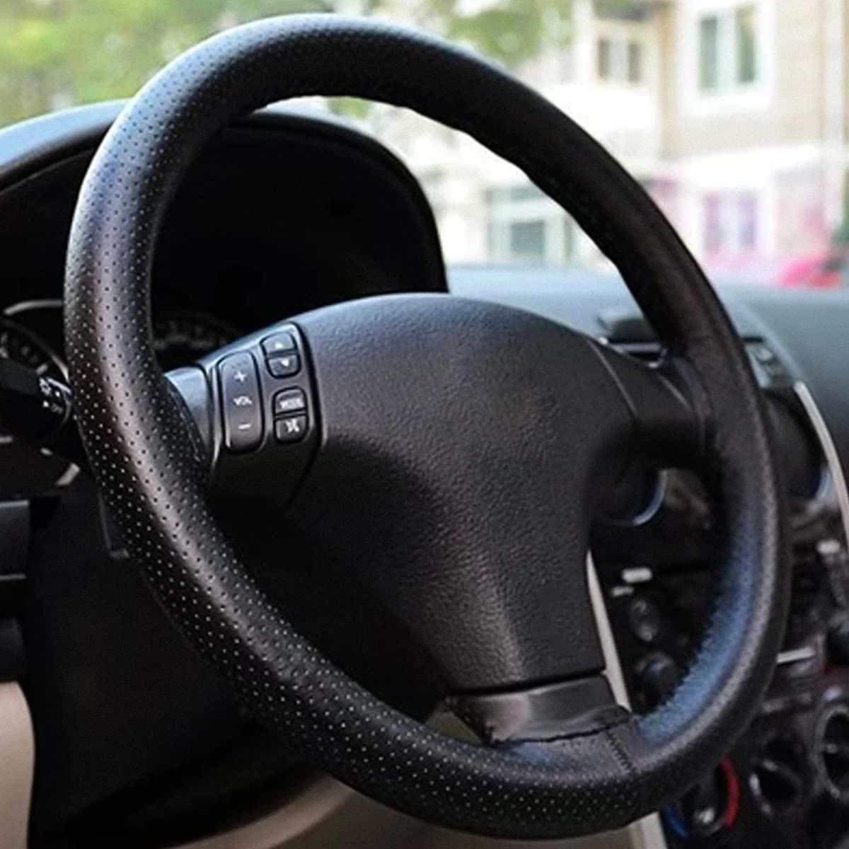 

Black Drive Truck PU with Needles and Thread Fit 38cm Car Steering Wheel Cover Protector (Black Cover with Red Thread)