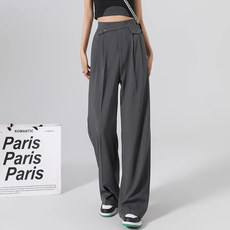 

HOUZHOU Korean Elegant Chic Wide Leg Pants Women Old Money Women's Suit Pants Pleated Loose Casual Work Wear High Waist Female