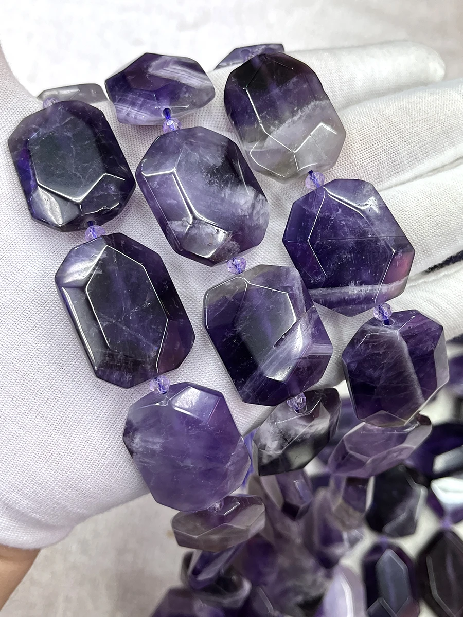 

Natural Amethyst Crystal Dan Shape Section Beads Faceted Loose Spacer For Jewelry Making DIY Necklace Bracelet 15'' 23x30mm