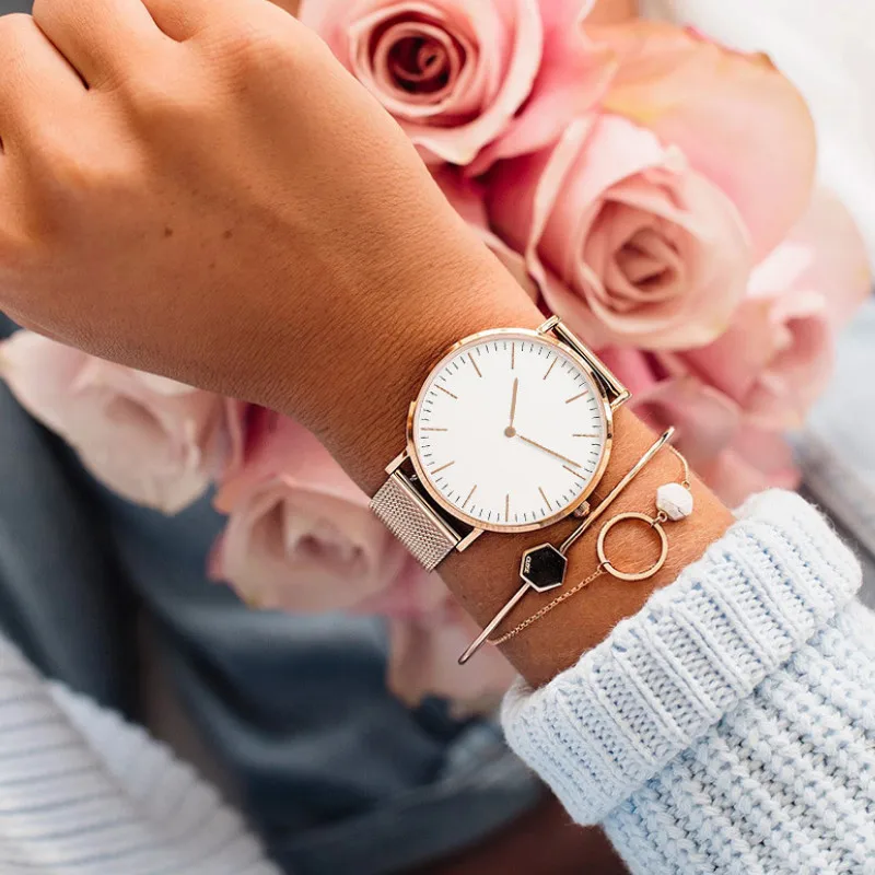 

Новые женские часы, модные парные Модные кварцевые часы с браслетом из нержавеющей стали