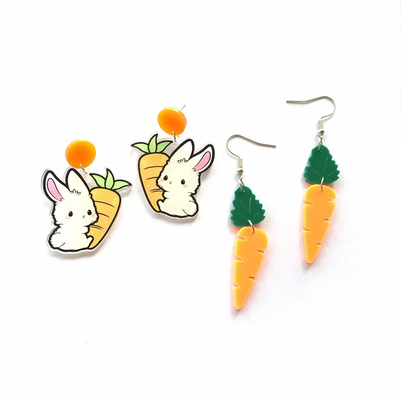 

Rabbit Carrot Temperament Acrylic Earrings For Women Color Print Easte Festival Easter Jewelry