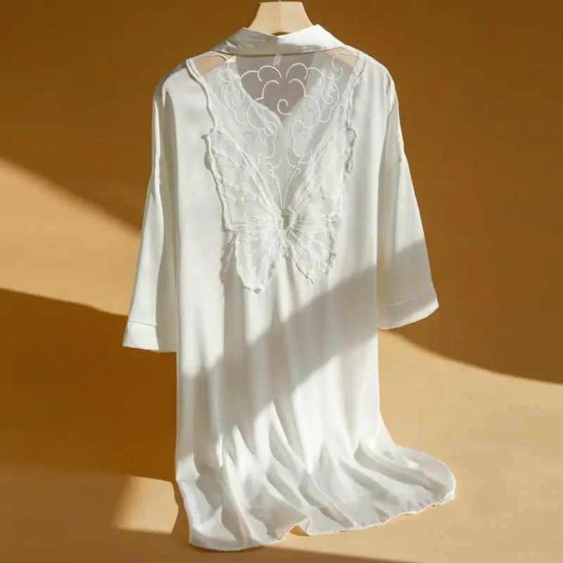 

Perspective Women Nightgown White Summer New Home Clothing Intimate Lingerie Casual Nightdress Homewear Satin Sexy Sleepwear