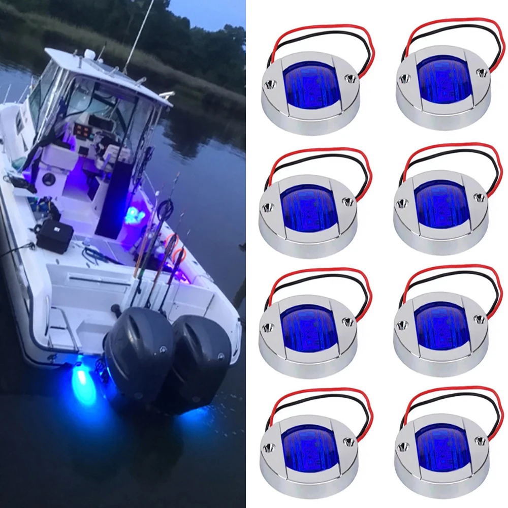 8PCS 12V 6 LED Side Marker Light Navigation Lights Waterproof Marine Boat Yacht Round Interior Courtesy Lights