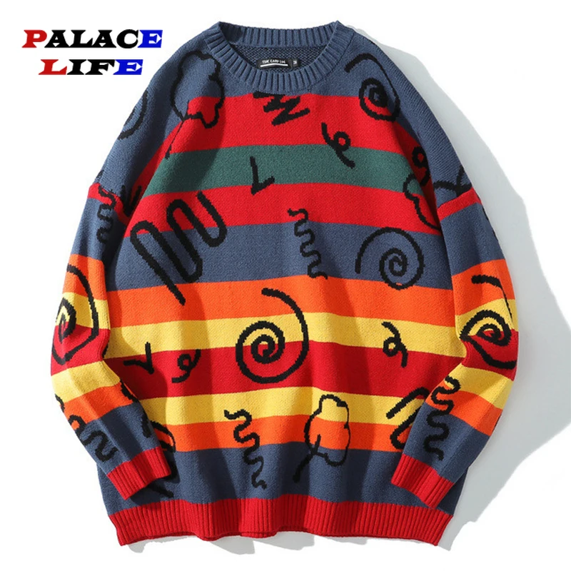 

Мужской пуловер в стиле хип-хоп, в полоску