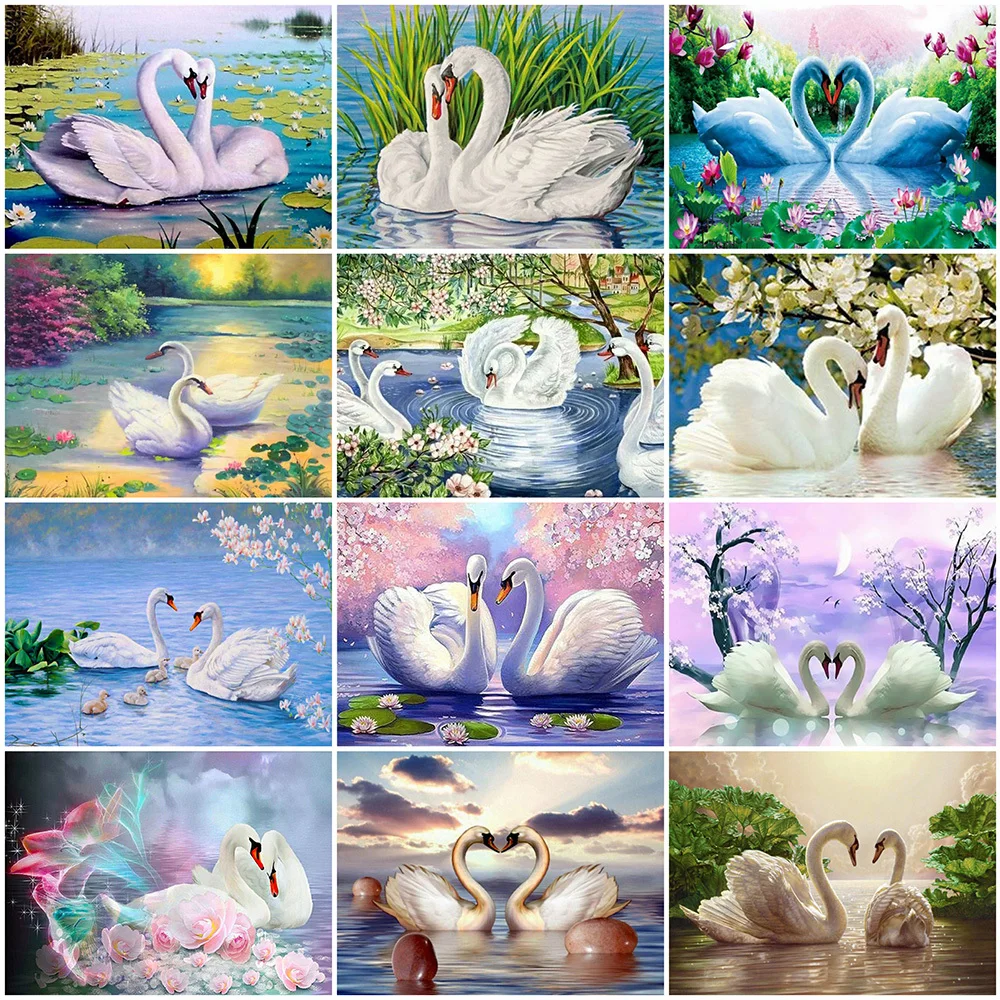 

EverShine Swan Diamond Painting Animals Diamond Mosaic Art DIY Full Square Round Embroidery Lake Picture Rhinestone Home Decor