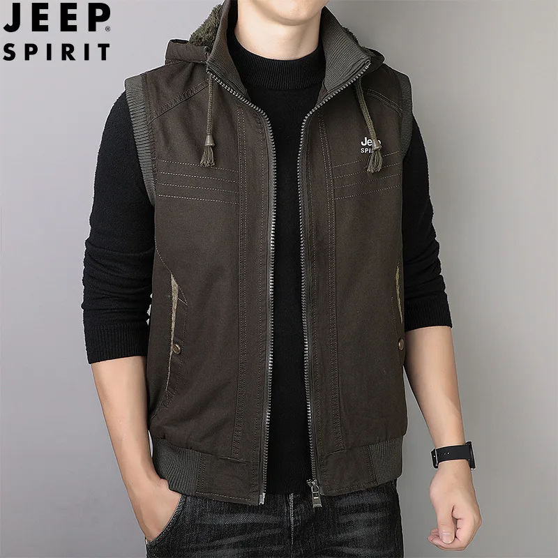 Мужской повседневный жилет с капюшоном JEEP SPIRIT уличная бархатная Толстая Удобная