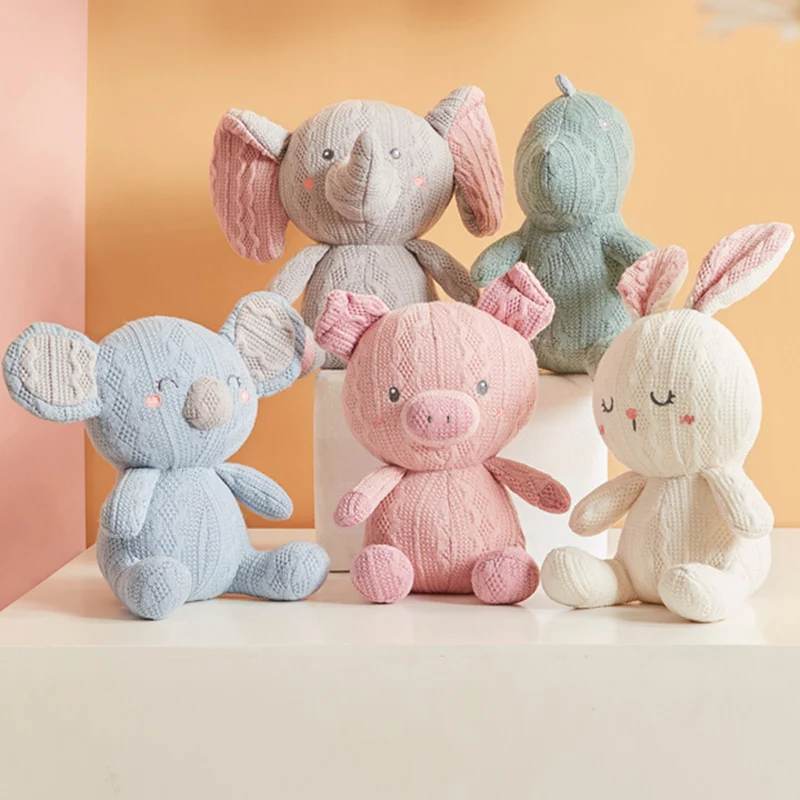 

Super Soft 20cm Knitted Lovely Animal Plush Toys Cartoon Stuffed Dino Elephant Pig Rabbit Koala For Kids Baby Doll Home Decor