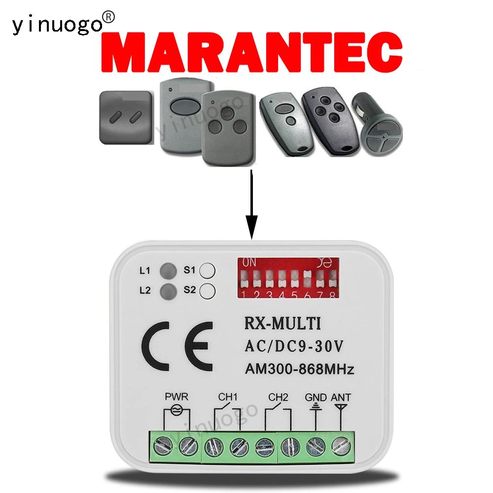 

RX-MULTI Universal Garage Door Remote Control Receiver 2CH 9-30V For Marantec Digital 382 384 302 304 313 321 323 Remote Control