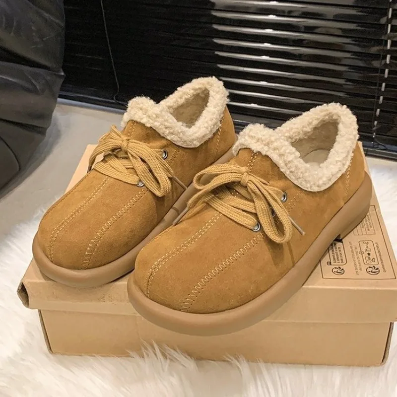 Новые зимние хлопковые туфли на низком каблуке женские замшевые с круглым носком