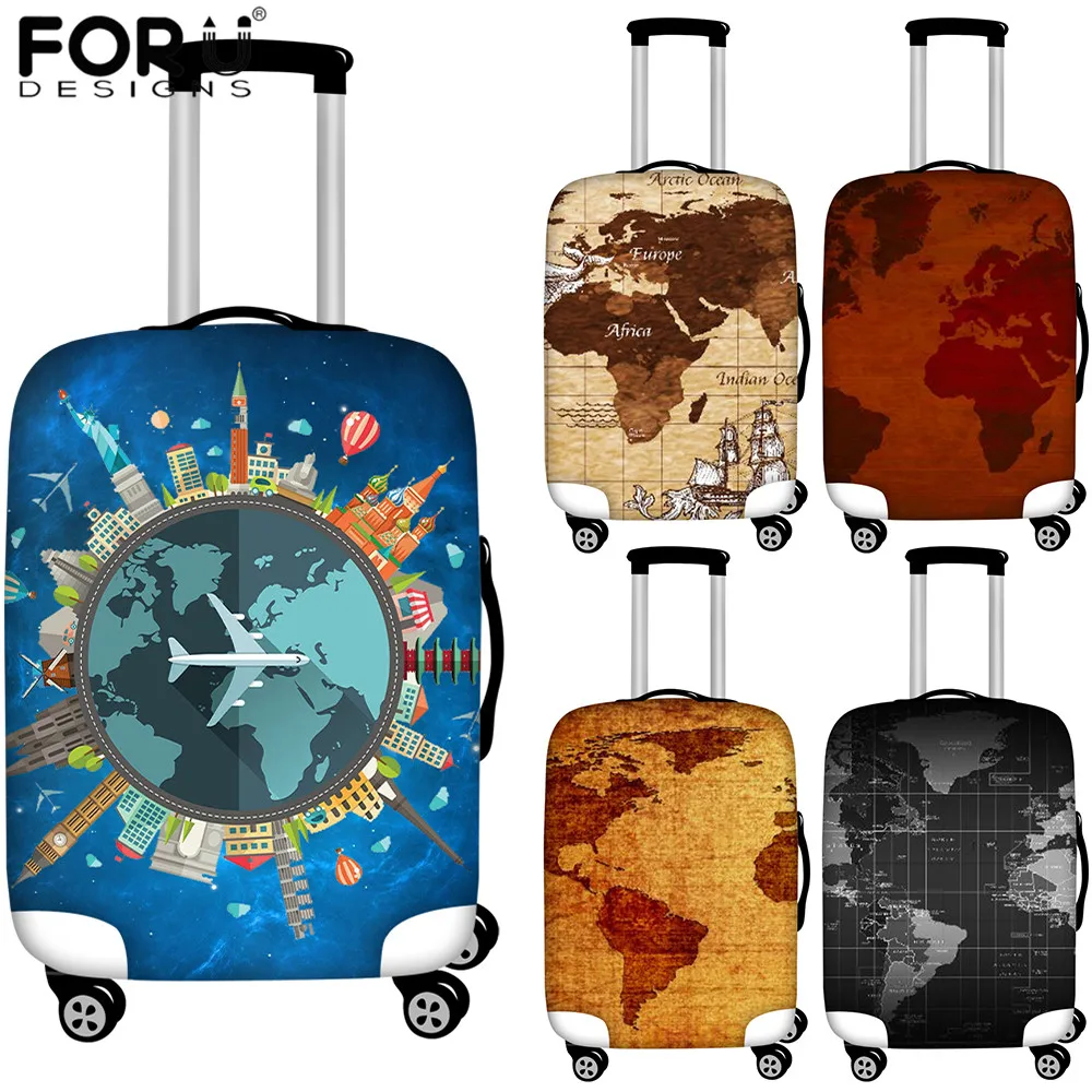 FORUDESIGNS World Map Pattern Luggage Protective Cover for M