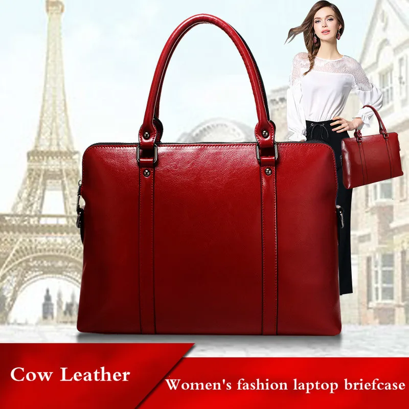 Luxury Genuine Leather Women Briefcase High Capacity Laptop Bag Cow Leather Ladies Handbags Female Shoulder Messenger Bags