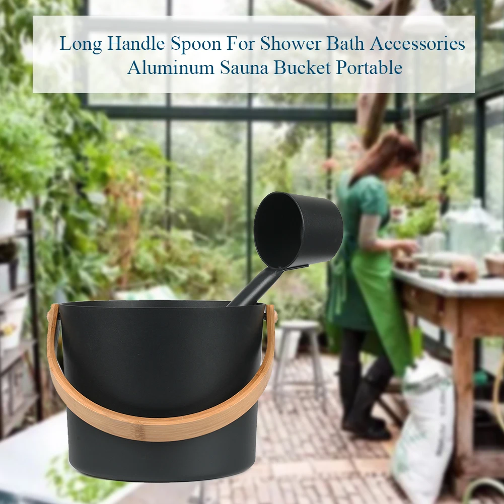 

Long Handle Spoon Tool Weight Loss Supplies For Shower Large Capacity Aluminum Sauna Bucket Bath Accessories Hotel Family Home