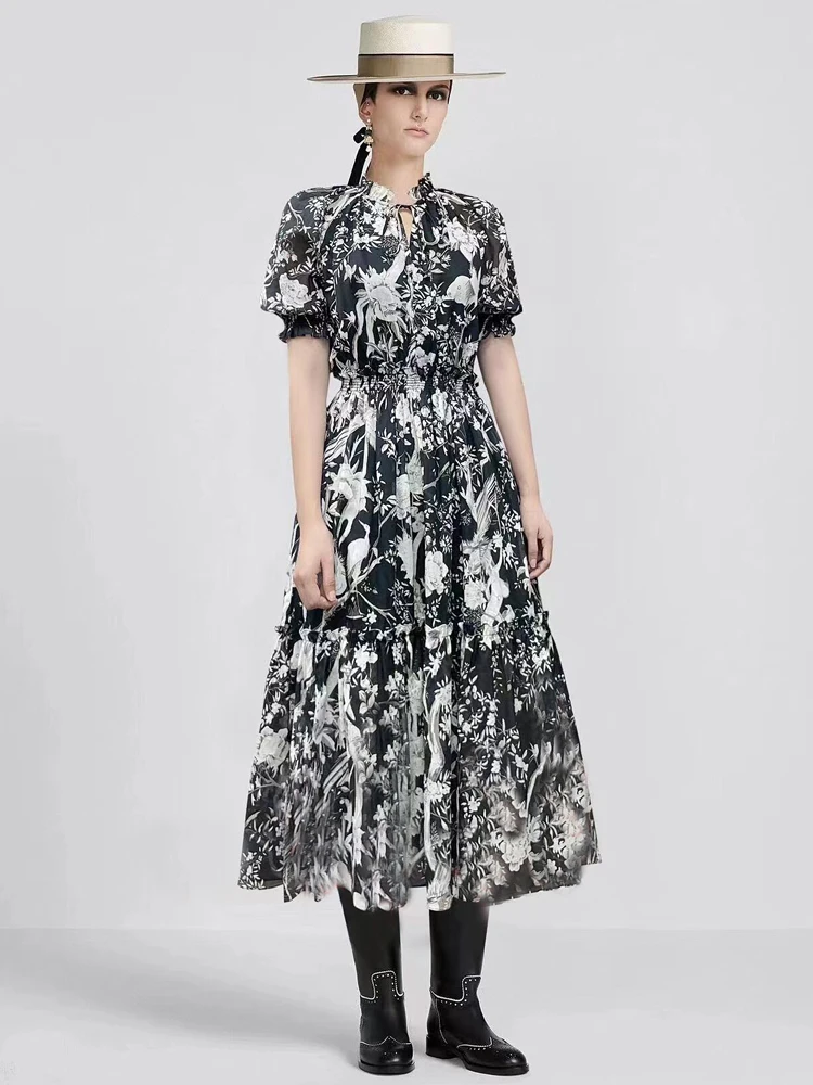 

2023 Summer New Women's Vintage Designer High Quality Printed Celebrity Party Casual Elegant Fashion Dress