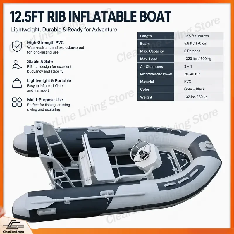 Фото Надувная лодка RIB300 (9,8 футов) из ПВХ Orca Hyperion, прочная, быстродействующая, алюминиевая, для рыбалки, катания, использования в качестве тендерной лодки, каяка, каноэ, для водных видов спорта №3