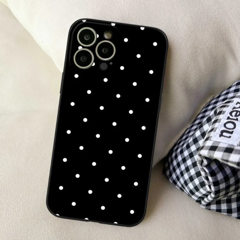 Black And White Polka Dot Phone Case FOR IPhone 14 13 11 12 Pro 8 7 Plus X 13 Pro MAX XR XS MINI Black Covers images - 6
