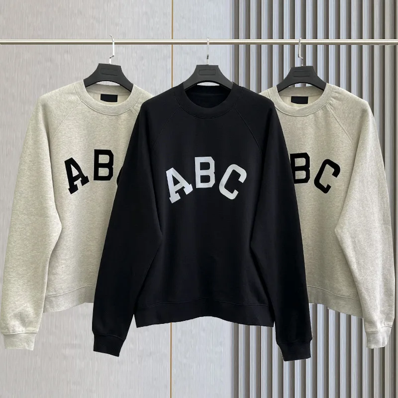 

Men's Essential Sweatshirt Series 7 Hoodie ABC Flocked Logo Hip Hop Streetwear Oversized Loose Jumper for Men and Women