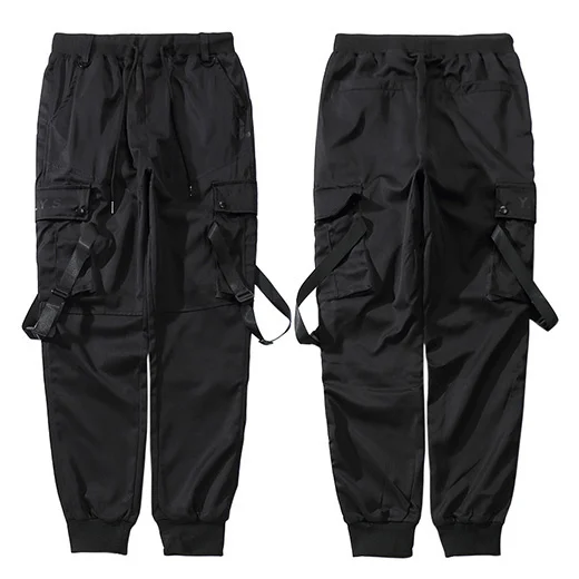 

2023 Hip Hop Streetwear Cargo Pants Pocket Men Harajuku Harem Pant Swag Ribbon Joggers Pants Black HipHop Sweatpants High Stre