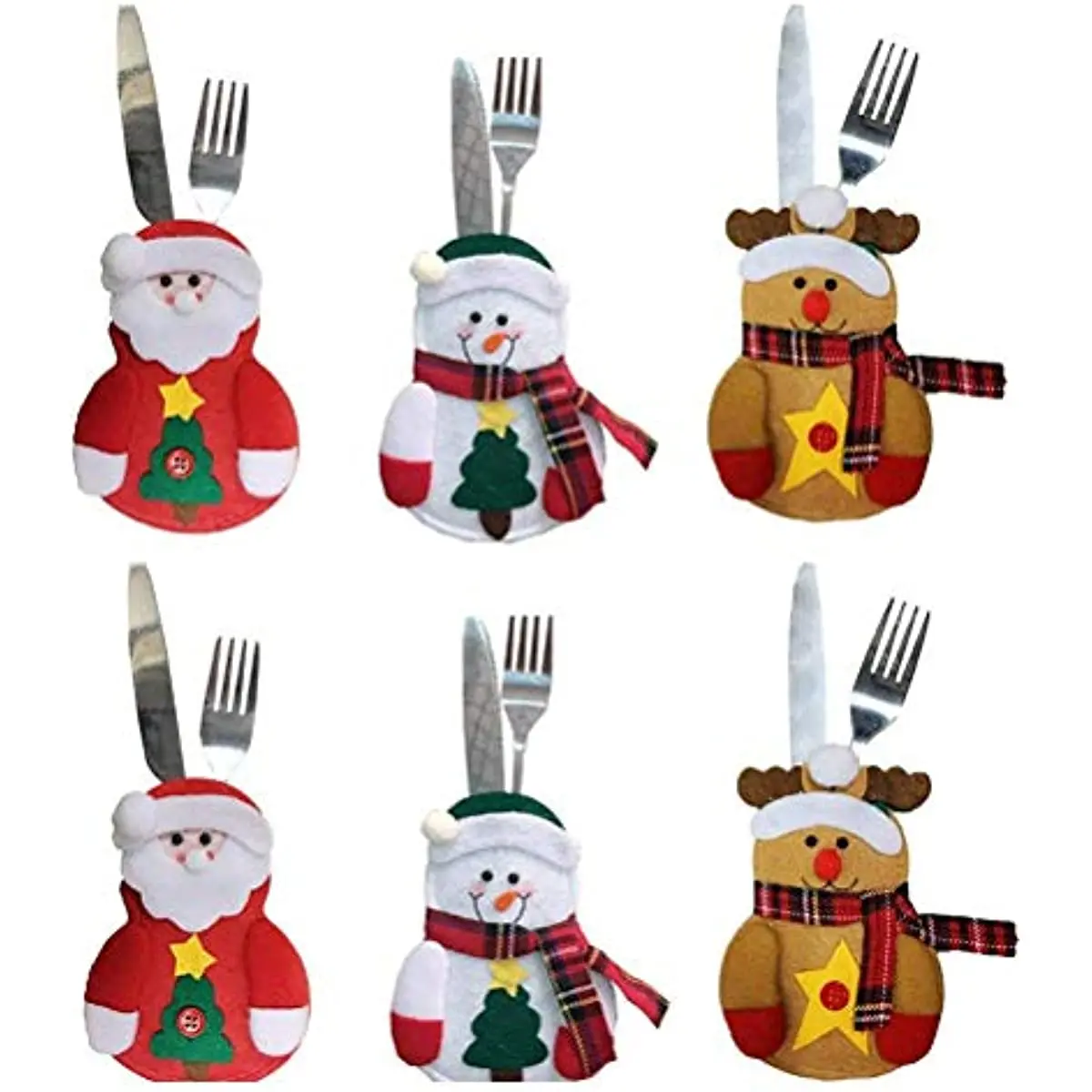 

6pcs Kitchen Suit Silverware Holders Pockets Knifes Forks Bag Snowman Santa Claus Elk Christmas Party Decoration for Christmas