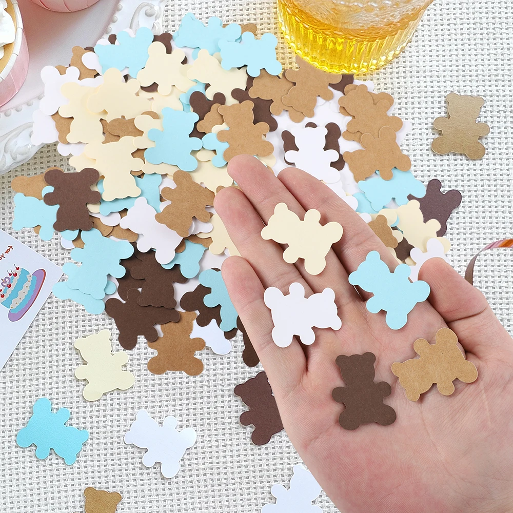 

100pcs Cream Brown Teddy Bear Baby Shower Favor Table Scatter Confetti Five Colors Mini Confetti For Girl Boy Birthday Decor