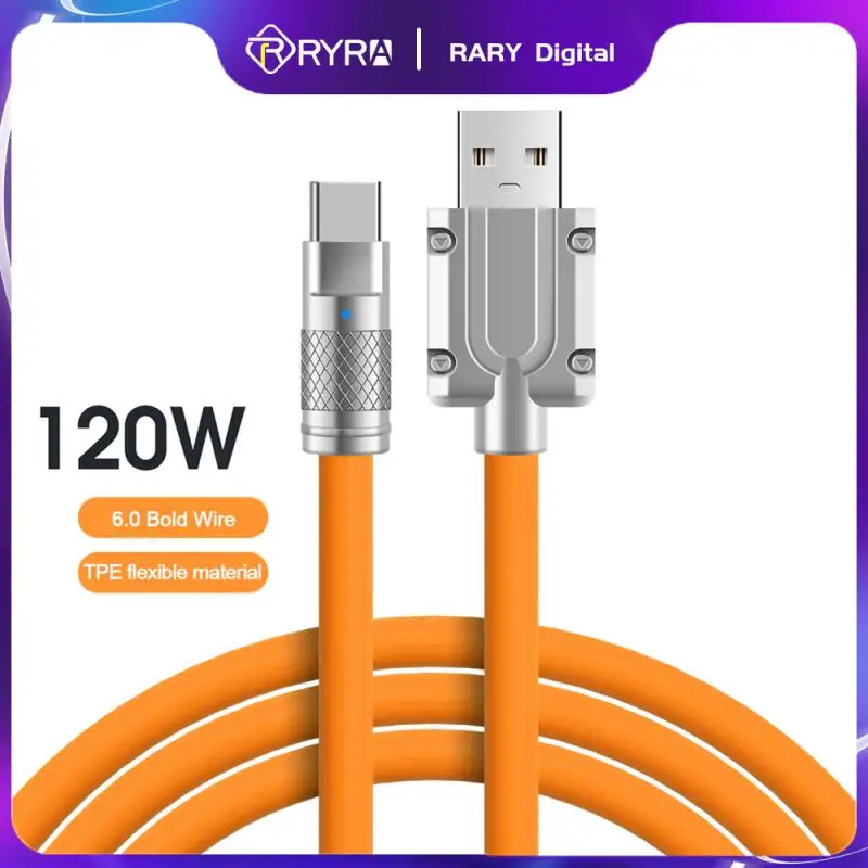 

RYRA 120W 6A Super Fast Charge Liquid Silicone Cable Type-C Charger Data Cable For Xiaomi Huawei Samsung USB Bold Data Line 1m
